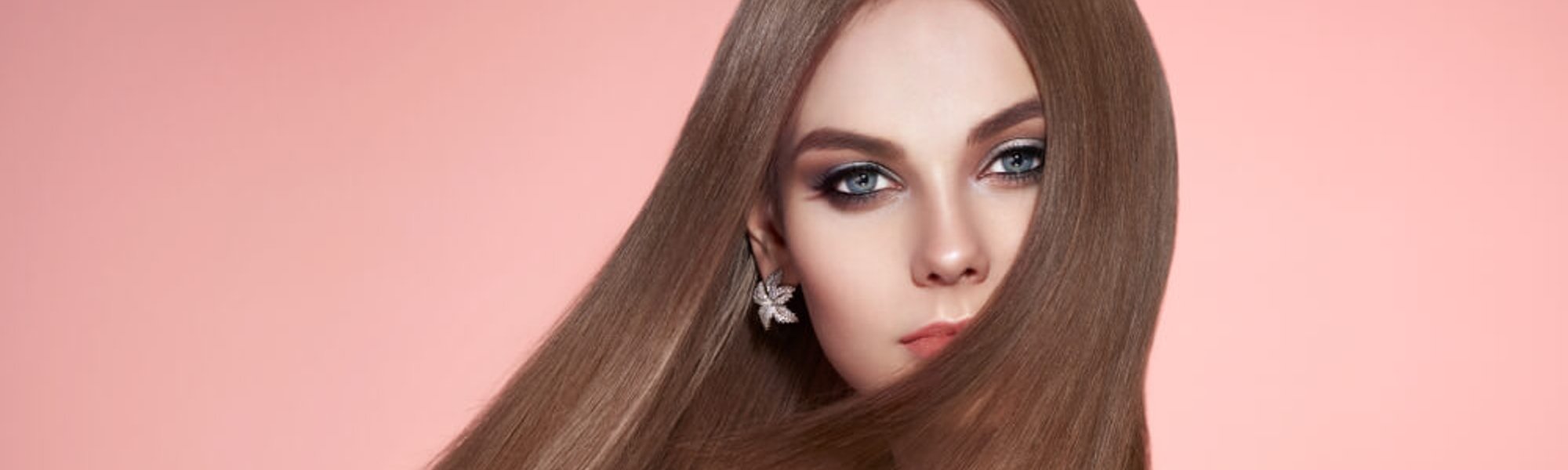 stunning woman with straight long brown hair